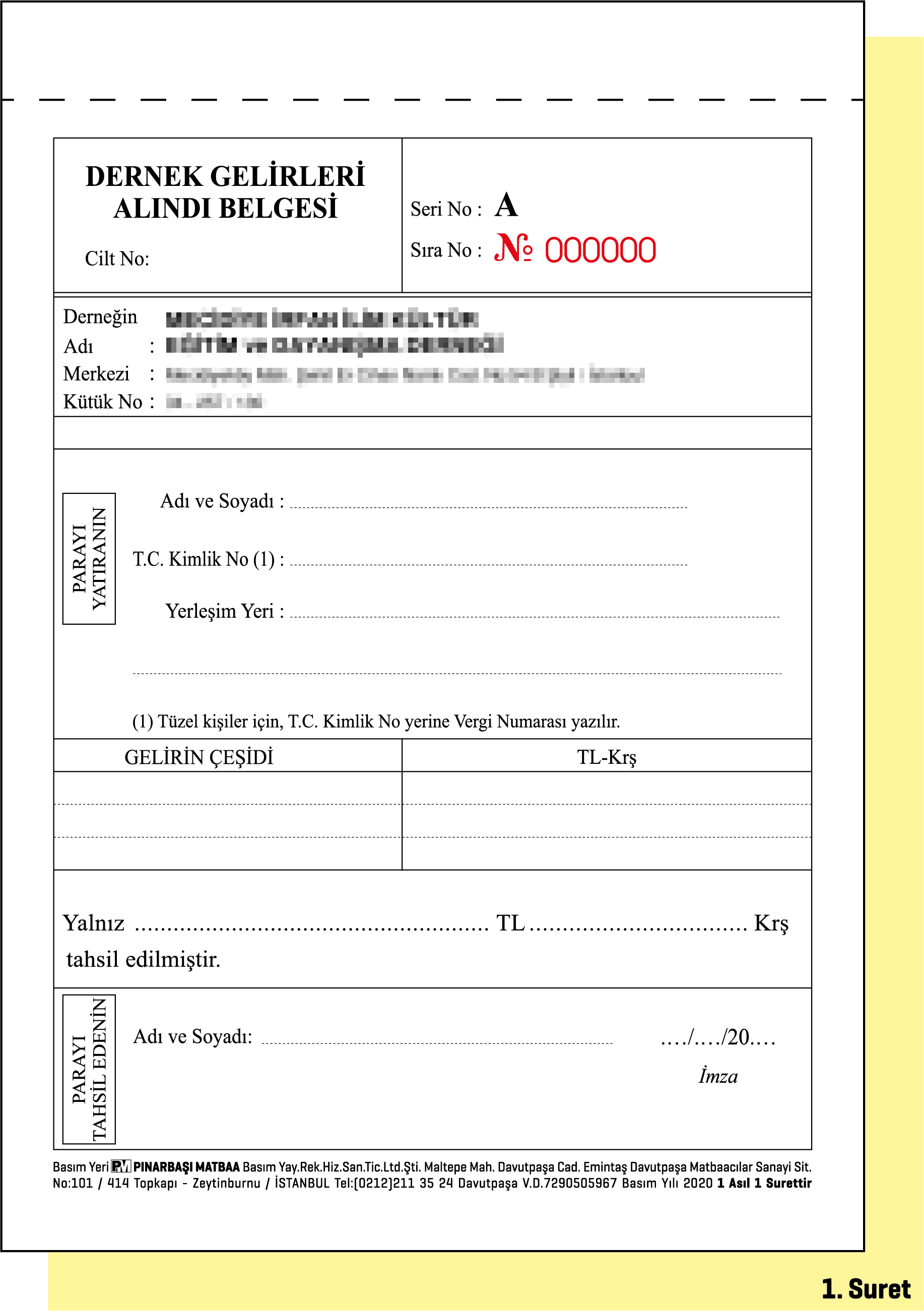 Dernek Gelirleri Alındı Belgesi
